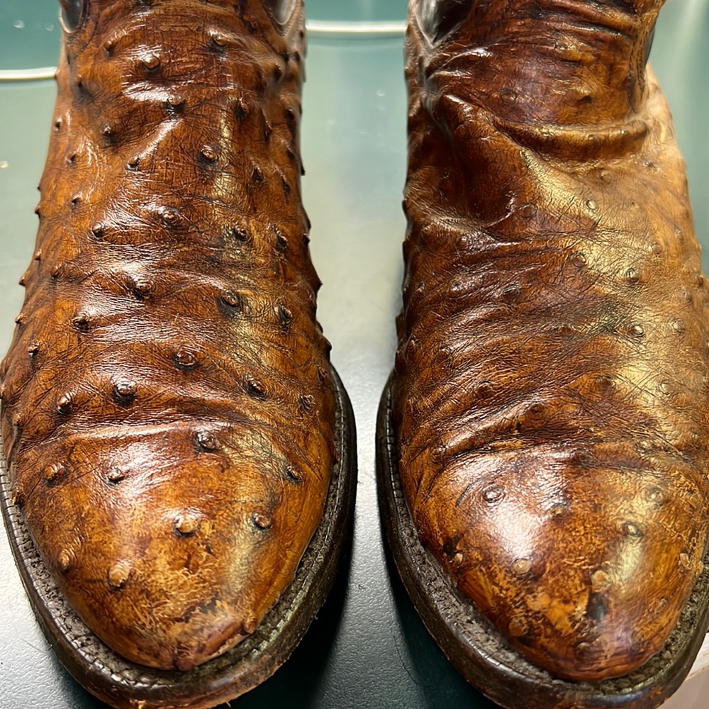 Justin Ostrich and leather cowboy boots.